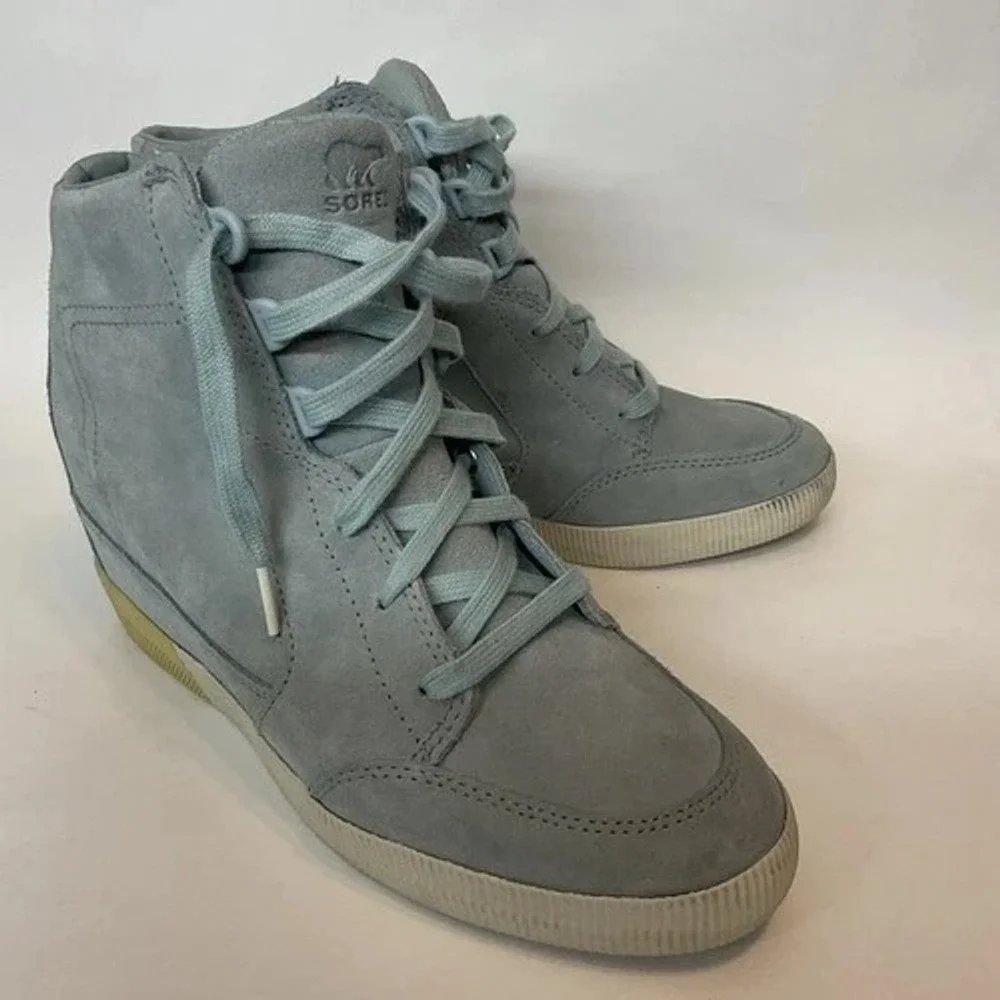 Sorel‎ Out N About Blue Lace Up Ankle Wedge Booties Women 10 China Suede/Leather